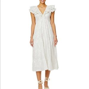 Roller Rabbit
Ondine Lurex V-Neck Cap Ruffle Sleeve A-Line Midi Dress🍓